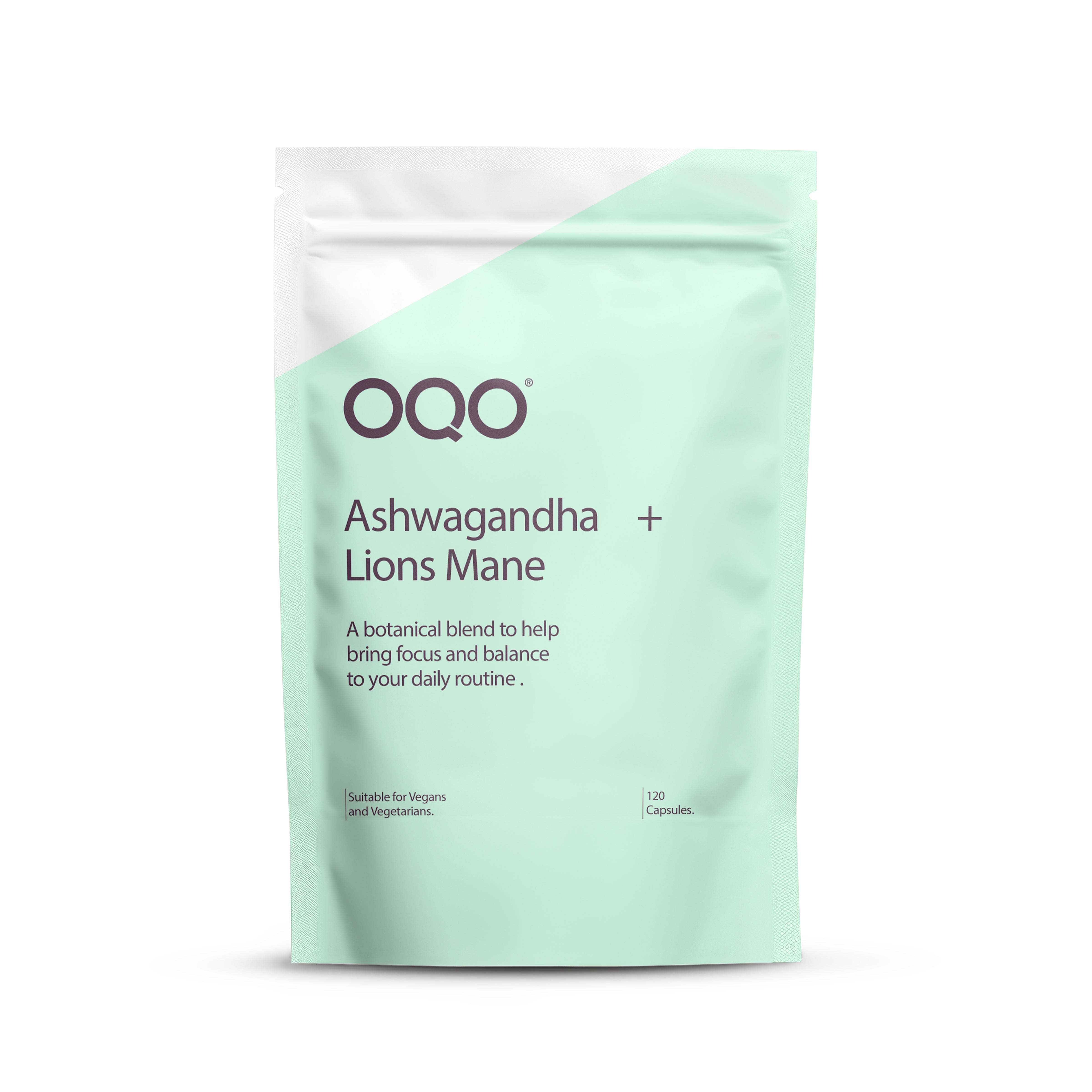 OQO Ashwagandha & Lion's Mane - 120 Capsules with KSM66® Ashwagandha 1400mg, Lion's Mane & Black Pepper | Vegan