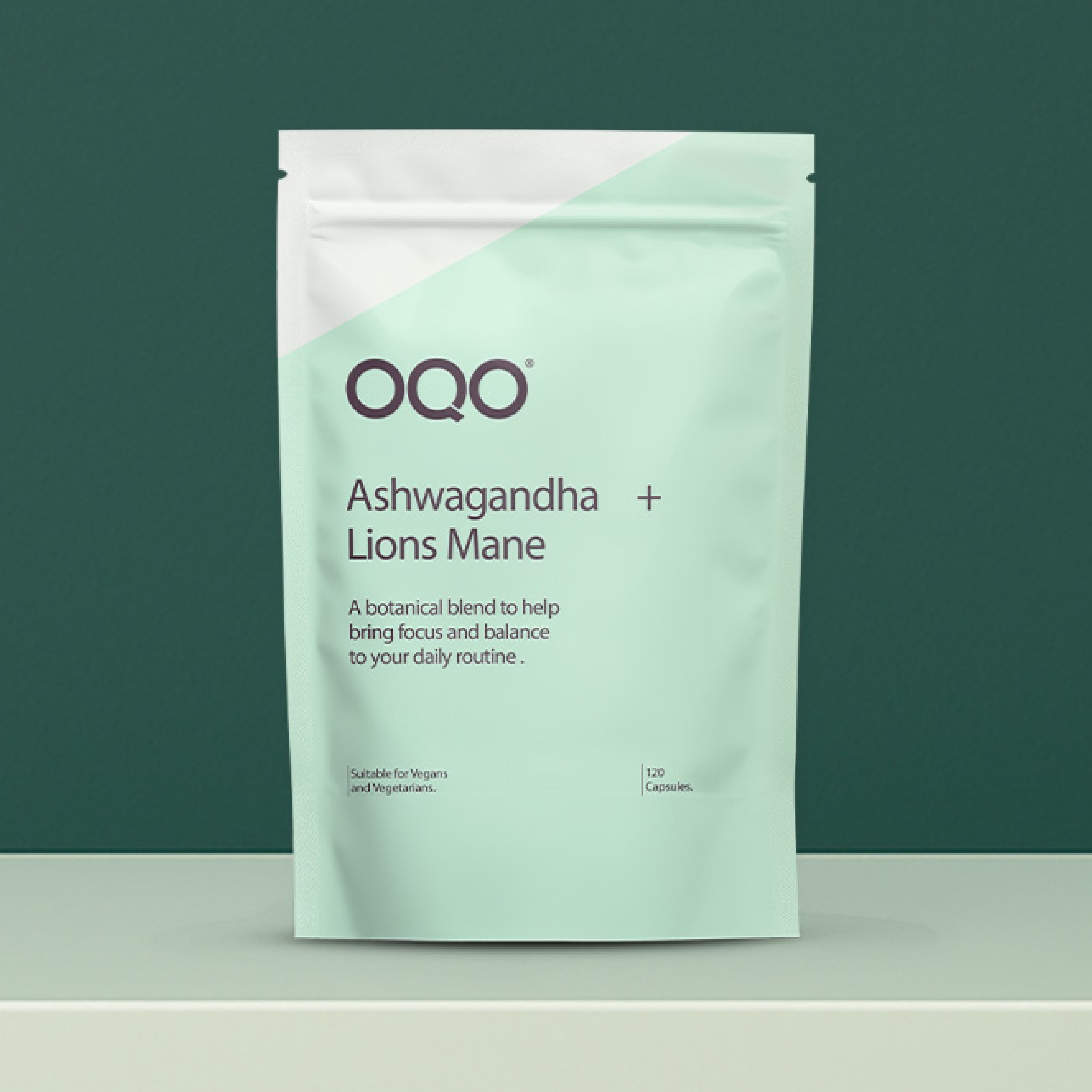 OQO Ashwagandha & Lion's Mane - 120 Capsules with KSM66® Ashwagandha 1400mg, Lion's Mane & Black Pepper | Vegan