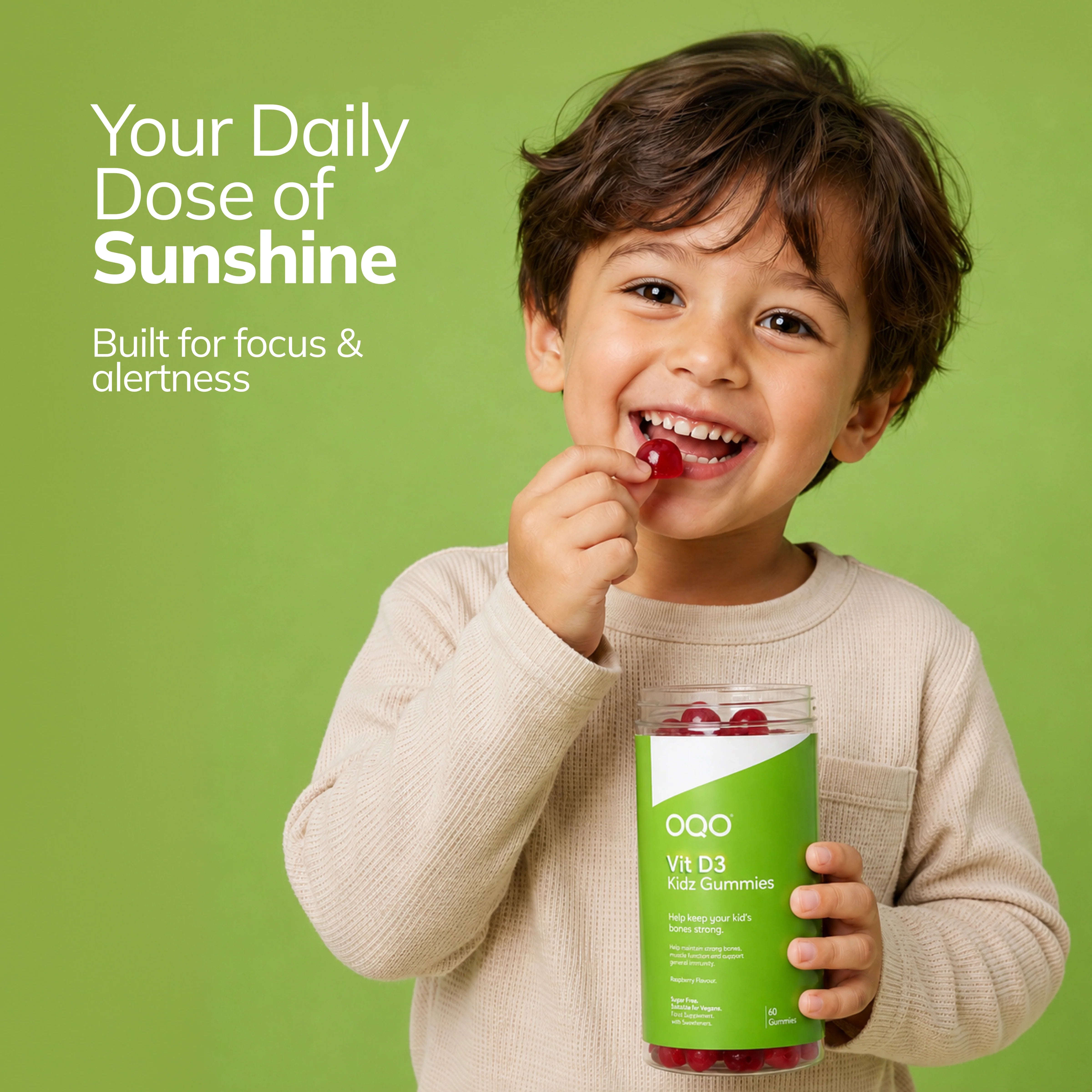 OQO® Kidz D3 Gummies | Strong Bones | Raspberry