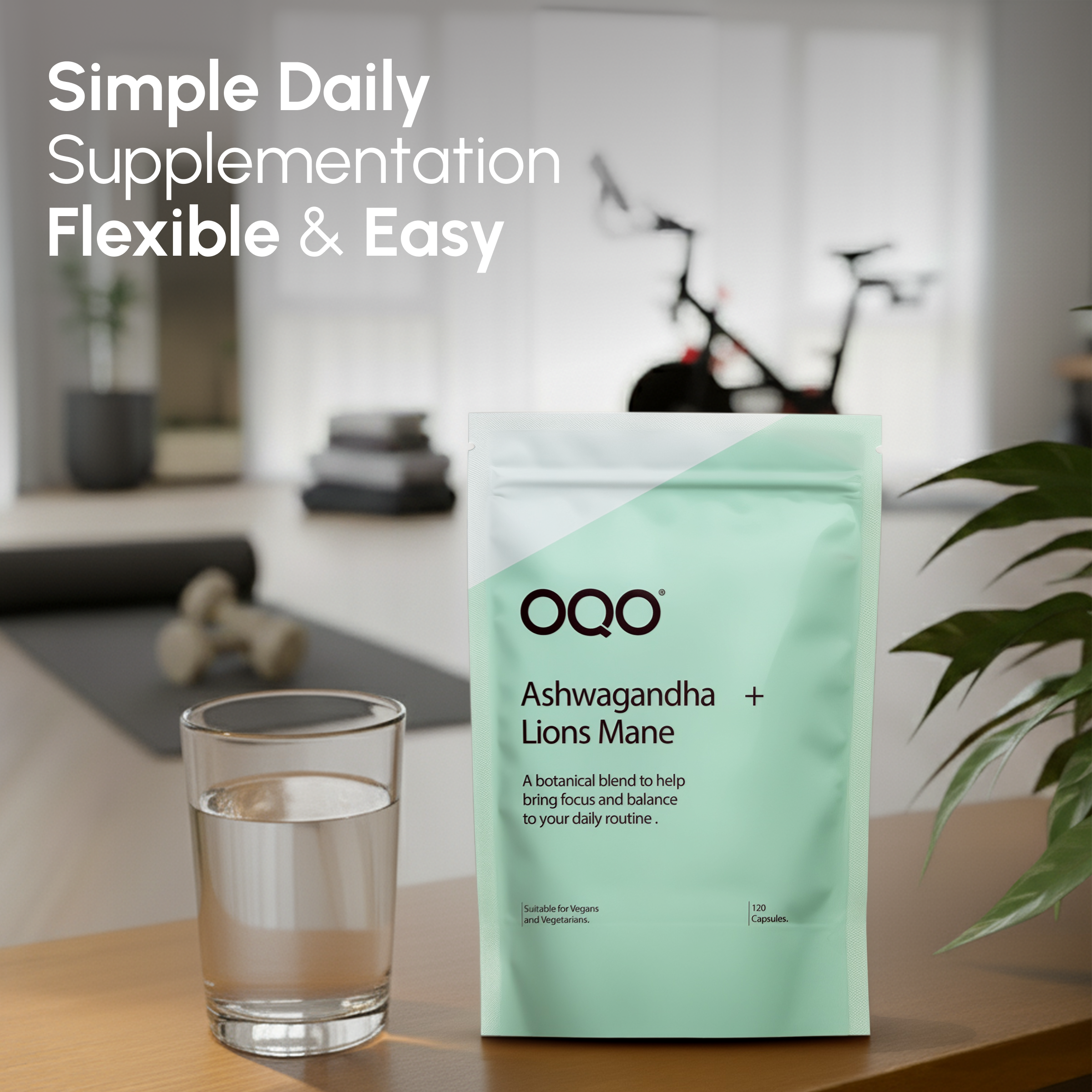 OQO Ashwagandha & Lion's Mane - 120 Capsules with KSM66® Ashwagandha 1400mg, Lion's Mane & Black Pepper | Vegan