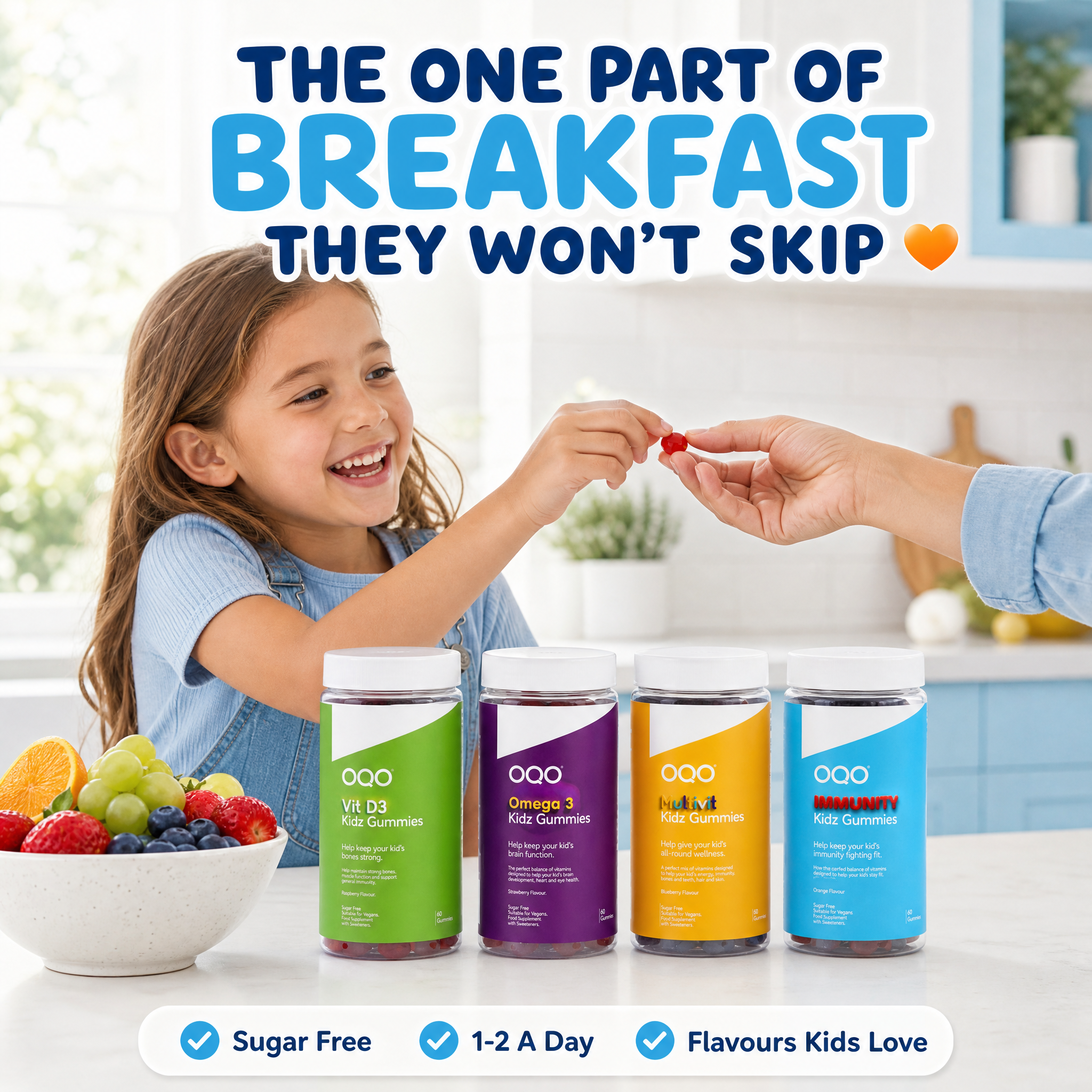 OQO Kids Gummies Bundle – Immunity, Multivitamin, Omega 3 & Vitamin D3 | Sugar Free, 4 x 60 Gummies