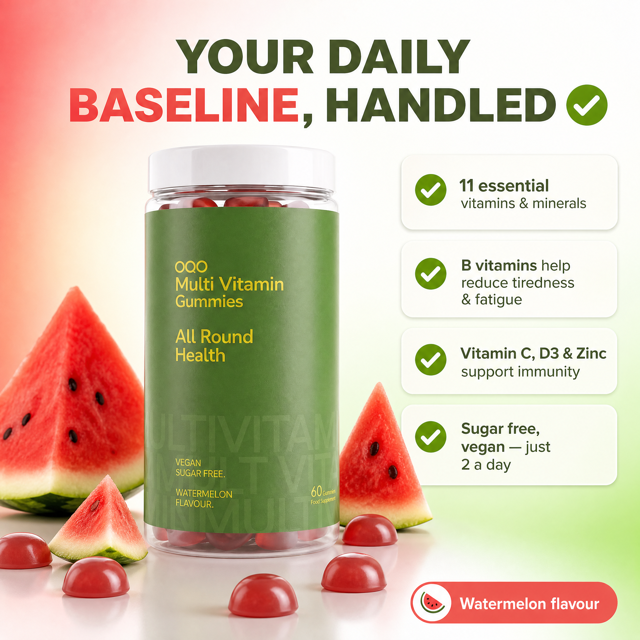 OQO Daily Wellness Gummies Bundle – Sleep, Multivitamin, Energy & Vitamin D3 | Sugar Free & Vegan, 4 x 60 Gummies