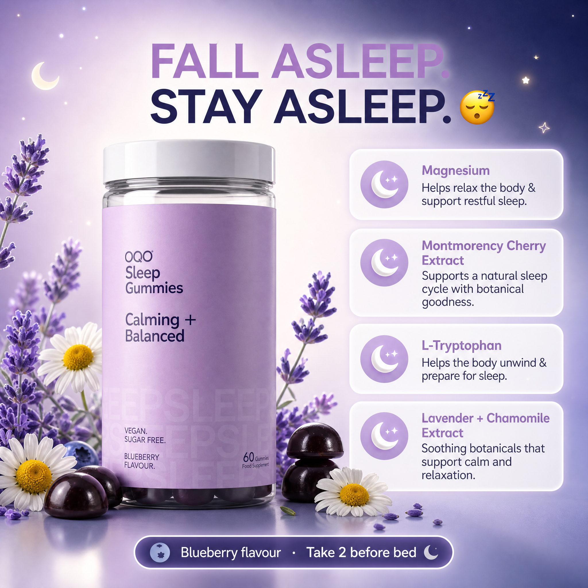 OQO Daily Wellness Gummies Bundle – Sleep, Multivitamin, Energy & Vitamin D3 | Sugar Free & Vegan, 4 x 60 Gummies