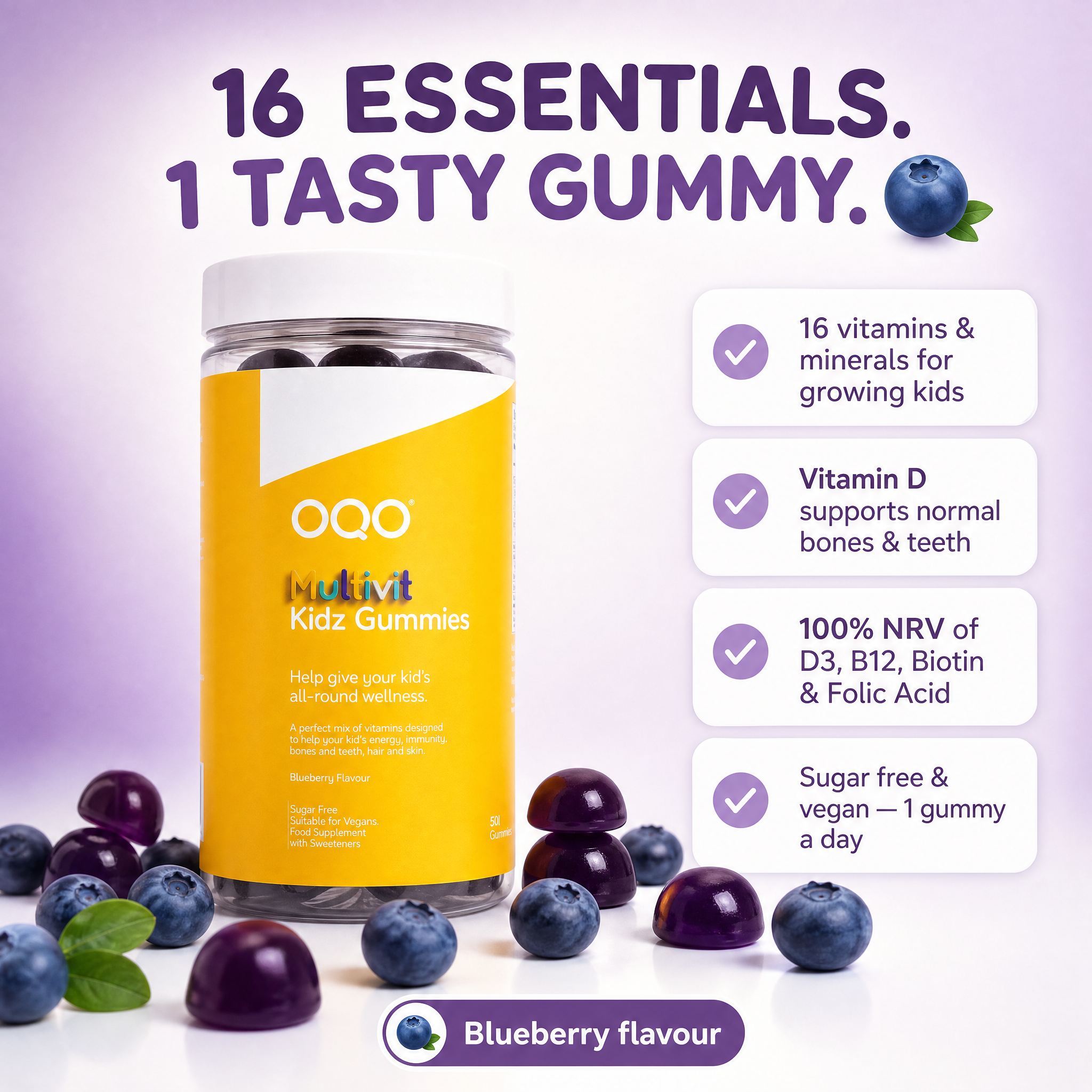 OQO Kids Gummies Bundle – Immunity, Multivitamin, Omega 3 & Vitamin D3 | Sugar Free, 4 x 60 Gummies