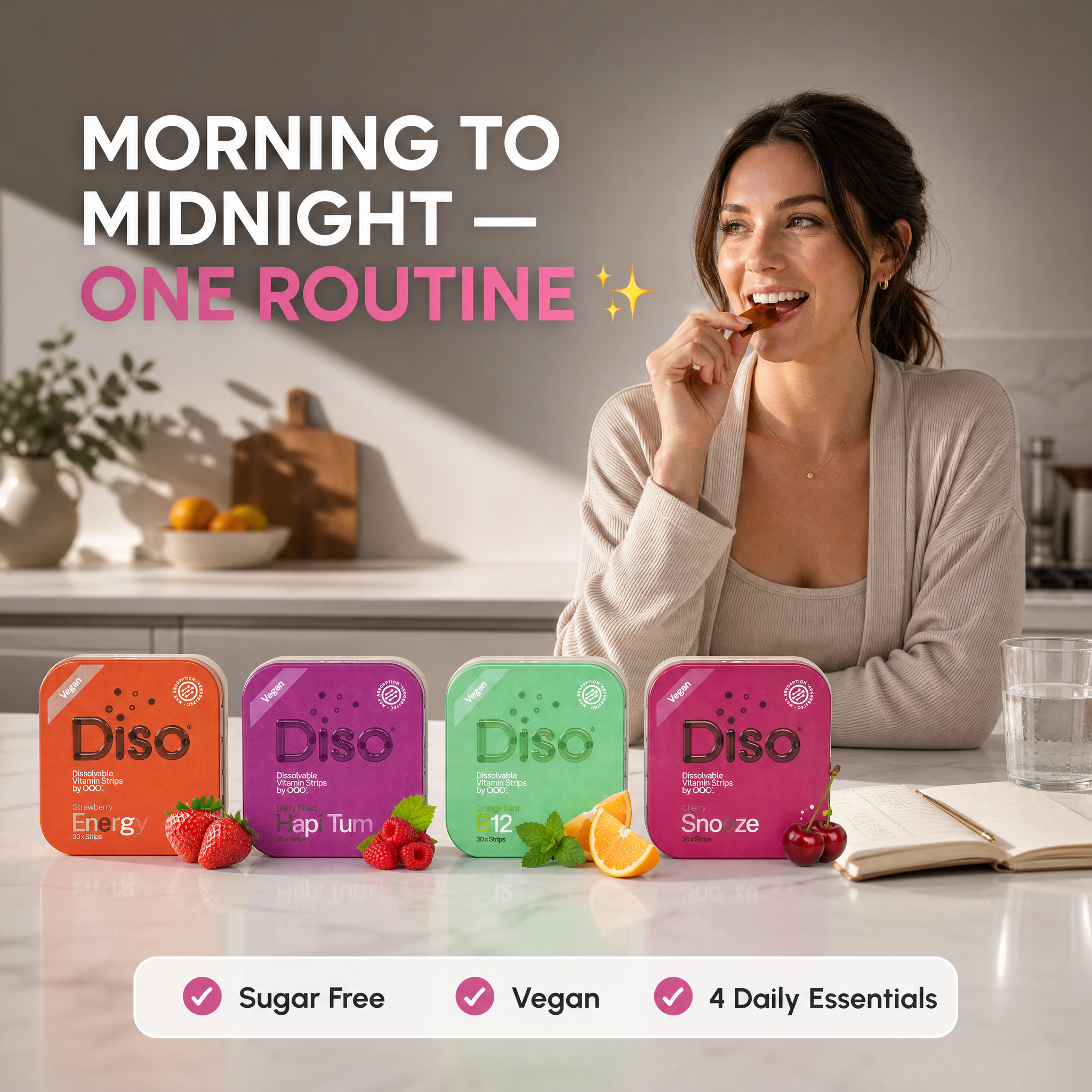 Diso Wellness Oral Strips Bundle – Sleep, Energy, Gut Health & Vitamin B12 | Dissolvable, No Water Needed